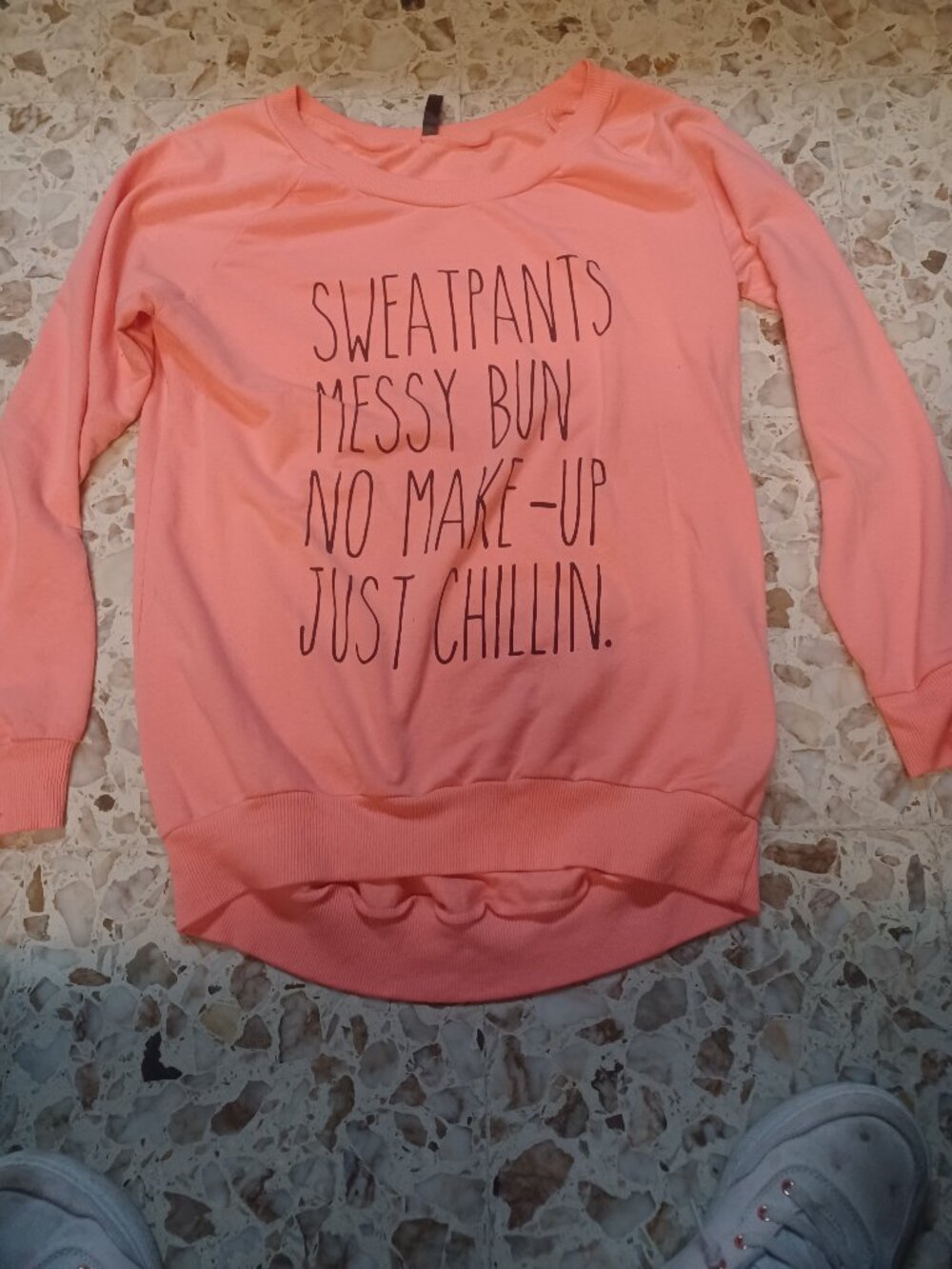 Electric Pink Women's Light Weight Novelty Sweat Shirt L Lazy Theme Neon Coral